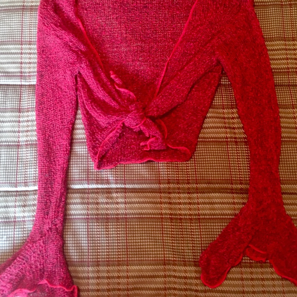 Red Accent Crop Sweater